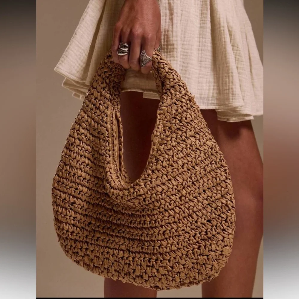 Elegant Tan Woven Tote Bag